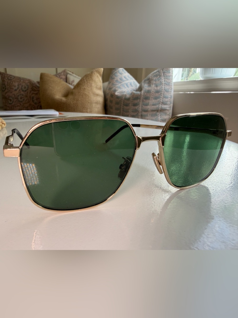 Givenchy Gold Metal Frame Sunglasses with Green Lenses